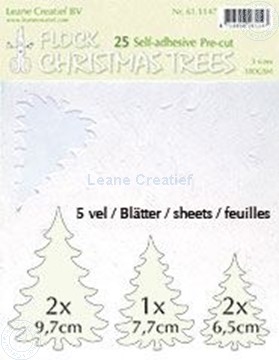 Afbeeldingen van 25 white Flock trees pre-cut & self-adhesive