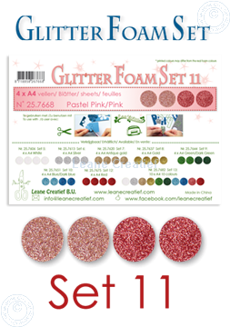 Image de Glitter Foam set 11, 4 feuilles A4 2 rose pastel et 2 rose