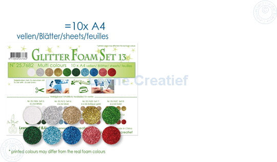 Image sur Glitter Foam set 13, 10 feuilles A4 couleurs différentes
