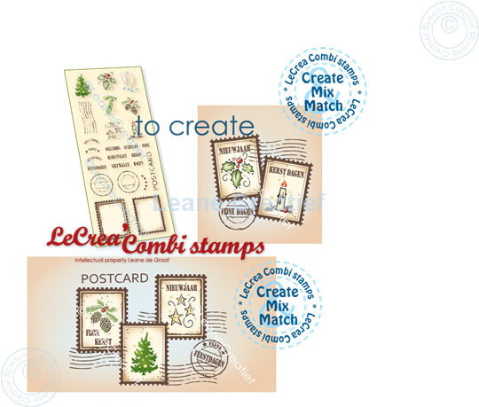 Bild von LeCreaDesign® Silikon Kombi Stempel Weihnacht Briefmarke NL, 9 verschiedene 3x4 cm